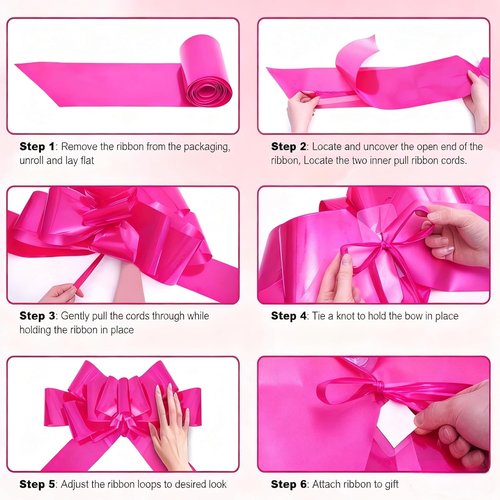 30 Inch Giant Rosy Car Bow - Extra Large Birthday Gift Bow with Secure Adhesive | Reusable Ribbon Decor