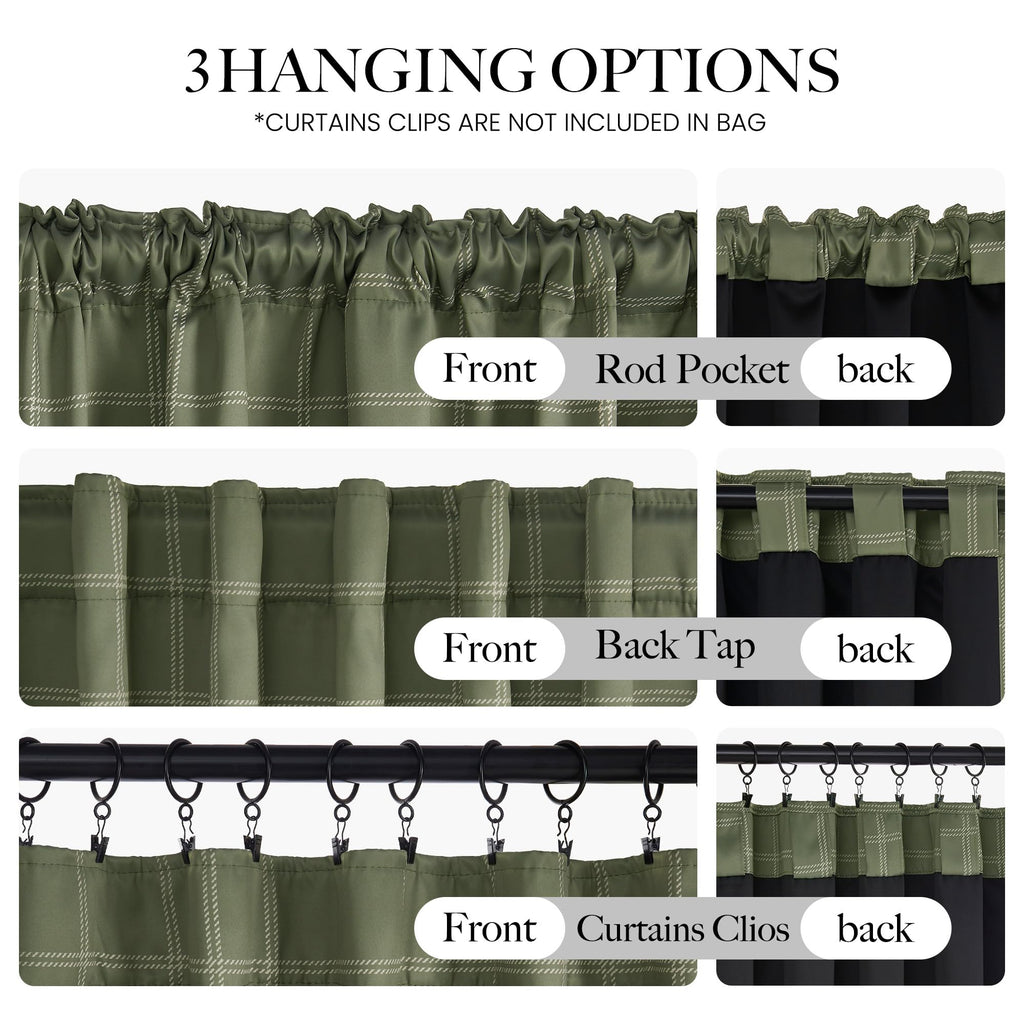 NICETOWN Buffalo Check Plaid 100% Blackout Curtains 84 Inches Long for Bedroom, Living Room Thermal Insulated Room Darkening Rod Pocket Back Tab Drapes, Olive Green, 52" W x 84" L, 2 Panels