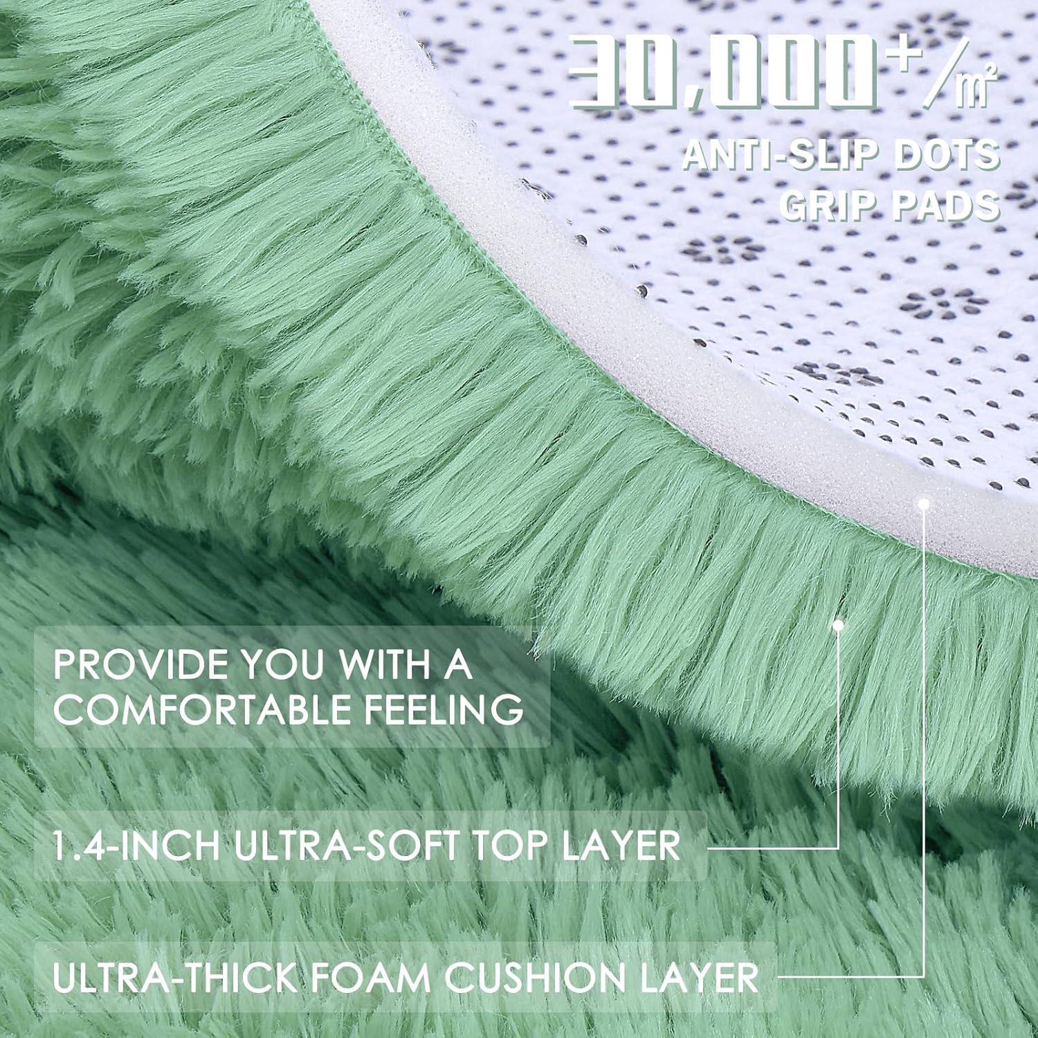 OLANLY Round Mint Green Area Rug - Soft, Fluffy, Machine Washable 9 ft Circle for Bedroom & Living Room Decor