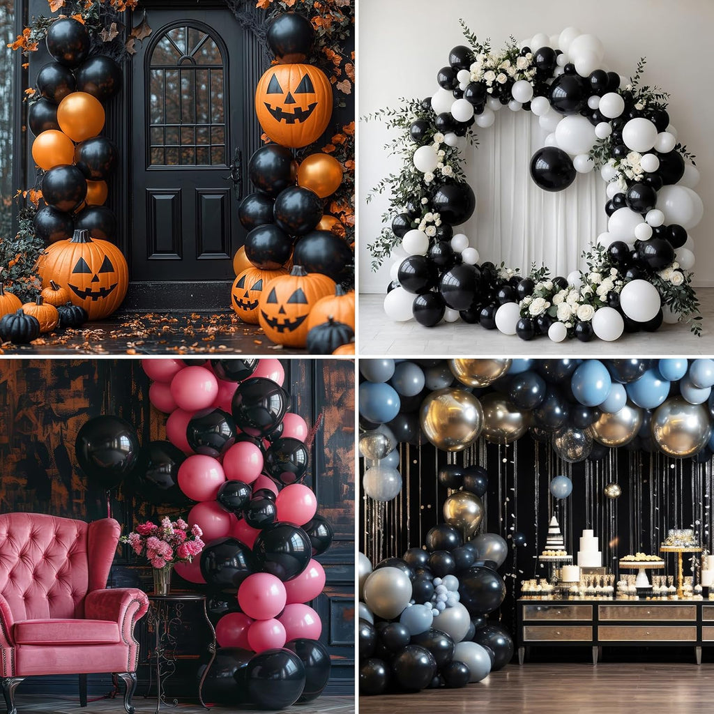 RUBFAC Black Balloons - Premium Latex Party Decorations | 105pcs in 5/10/12/18 Inches for Events