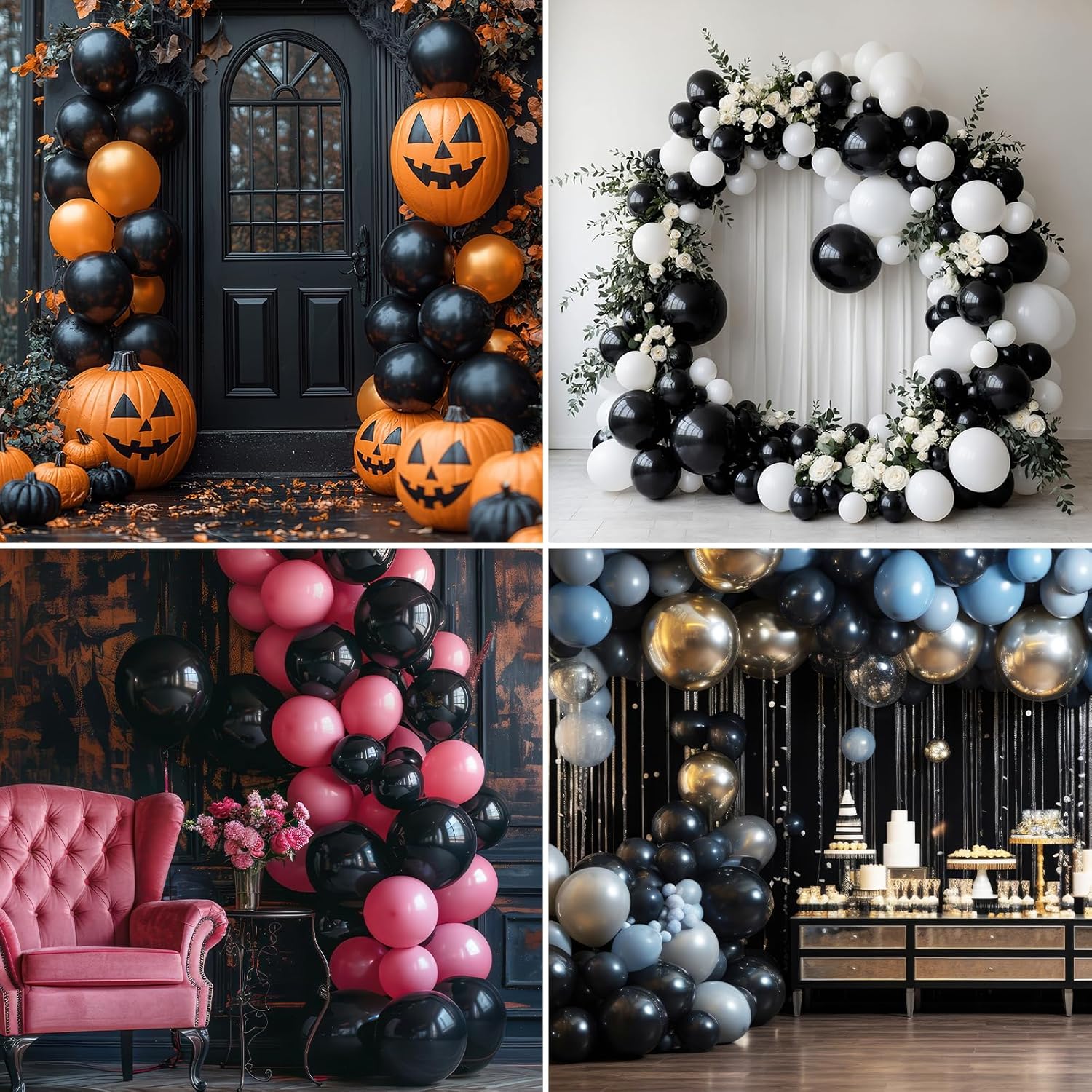 RUBFAC Black Balloons - Premium Latex Party Decorations | 105pcs in 5/10/12/18 Inches for Events