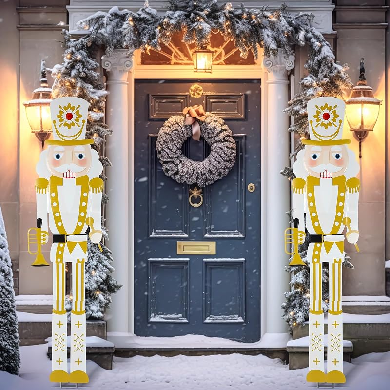 GlikCeil 2-Pack 6ft Large Outdoor Nutcrackers - White Gold Variation