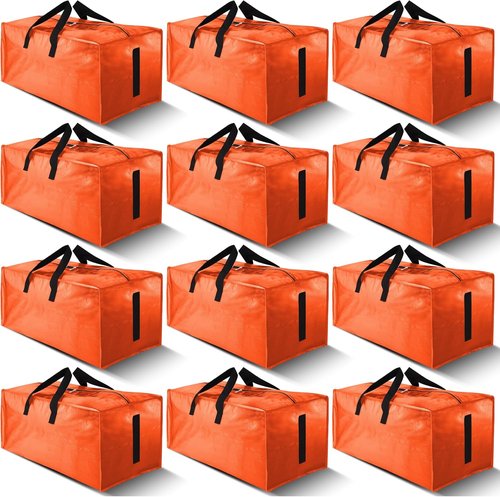 HOMESURE Large Water-Resistant Moving Bags - 12 Pack Heavy-Duty Storage Totes with Zippers & Handles | Space-Saving Design (Orange)