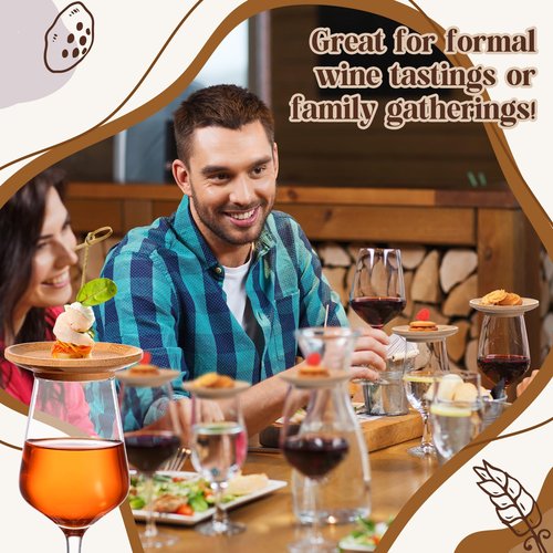 Tessco 4 Pcs 4" Wine Glass Charcuterie Topper Bamboo Round Wine Glass Charcuterie Board Dual Use Cups Topper Appetizer Plates for Christmas Party Family Gatherings Bars Restaurants