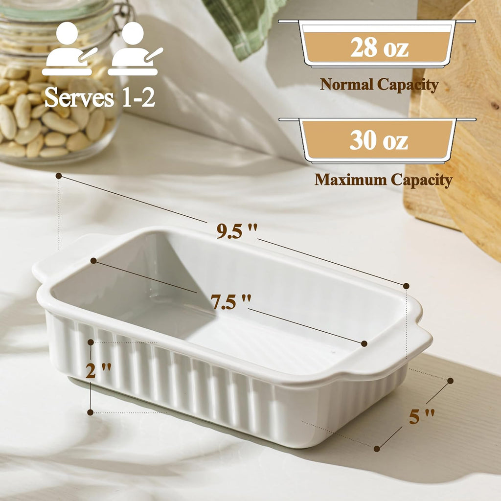 Small Casserole Dishes | 30 Oz Ceramic Baking Dish with Handles - 9x5 Mini Bakeware Set of 2 for Lasagna & Meal Prep
