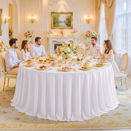 Besutolife 90 Inch Round Tablecloth White, 8 Pack Wrinkle Resistant and Washable Table Cover 100% Polyester Decorative Circle Table Cloth for Weddings, Parties, Banquet, Dining Room, Kitchen