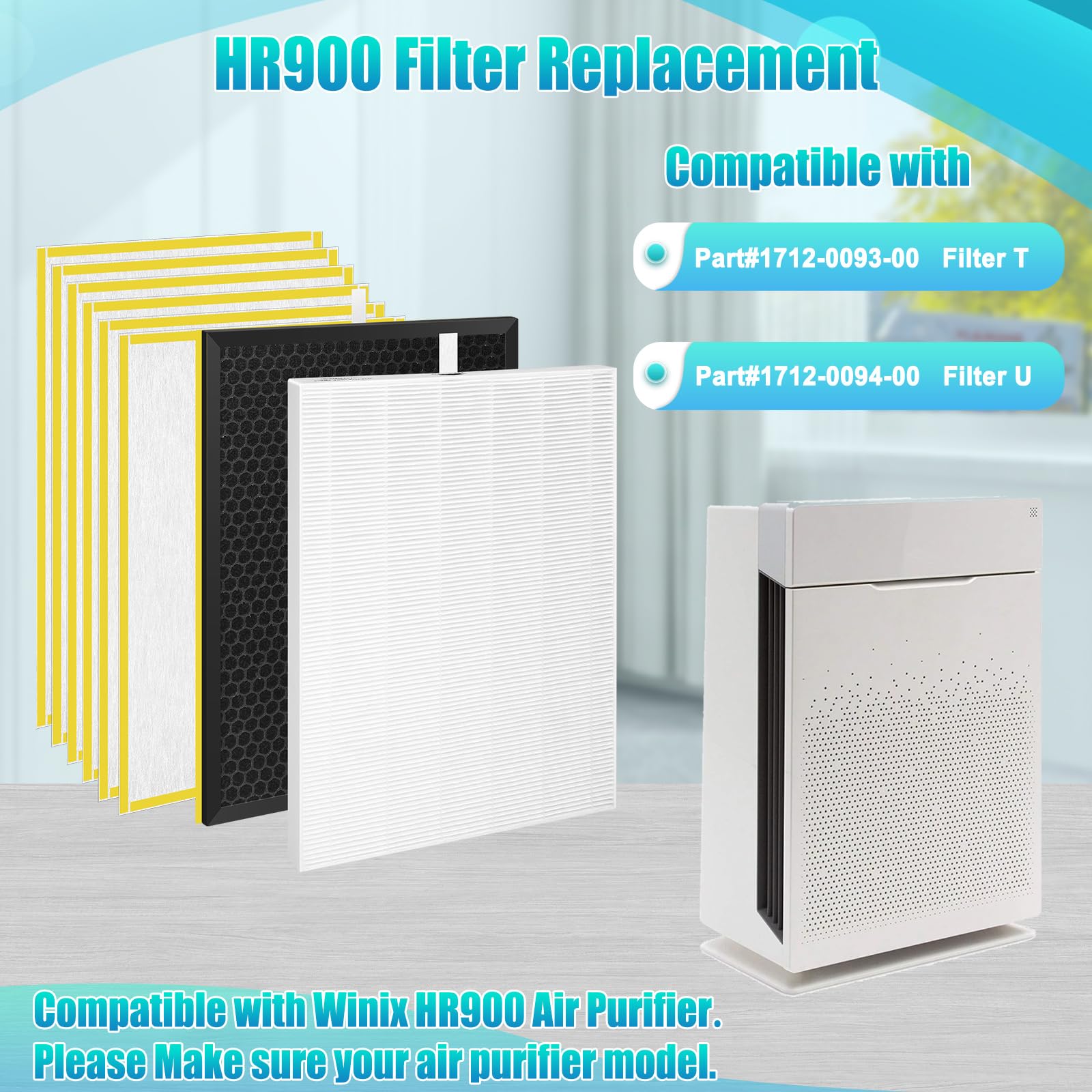 HR900 Replacement Filter-Compatible with Winix HR900 Ultimate Pet Air Purifier,Part#1712-0093-00 Replacement Filter T and 1712-0094-00 Replacement U