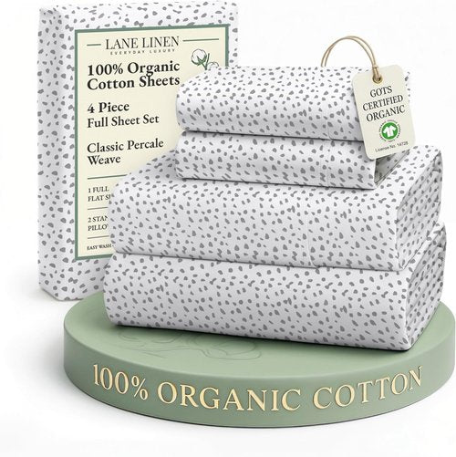 LANE LINEN 100% Organic Cotton Full Size Sheet Set - Soft & Comfy Percale Bedding in Haze Grey