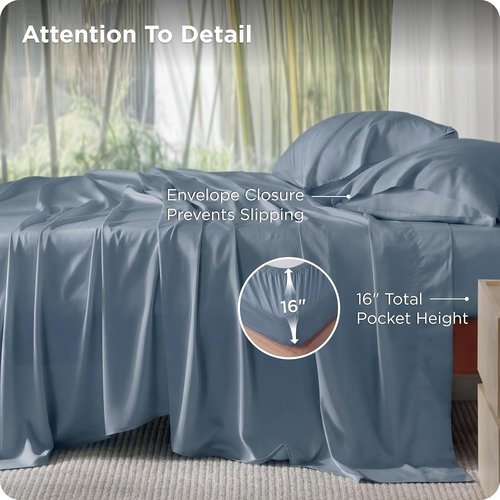 Bedsure Cooling Bed Sheets - Breathable Rayon from Bamboo, Deep Pocket Up to 16 Inches, Dusty Blue
