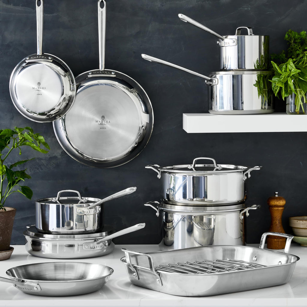 Martha by Martha Stewart 3-Quart Triply Stainless Steel Low Saucepan w/Lid