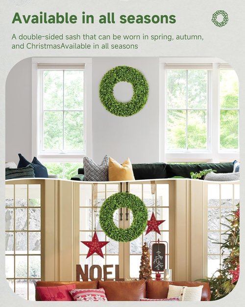 DDHS 20" Boxwood Wreath - Artificial Spring Decor for Year-Round Indoor/Outdoor Use | Green