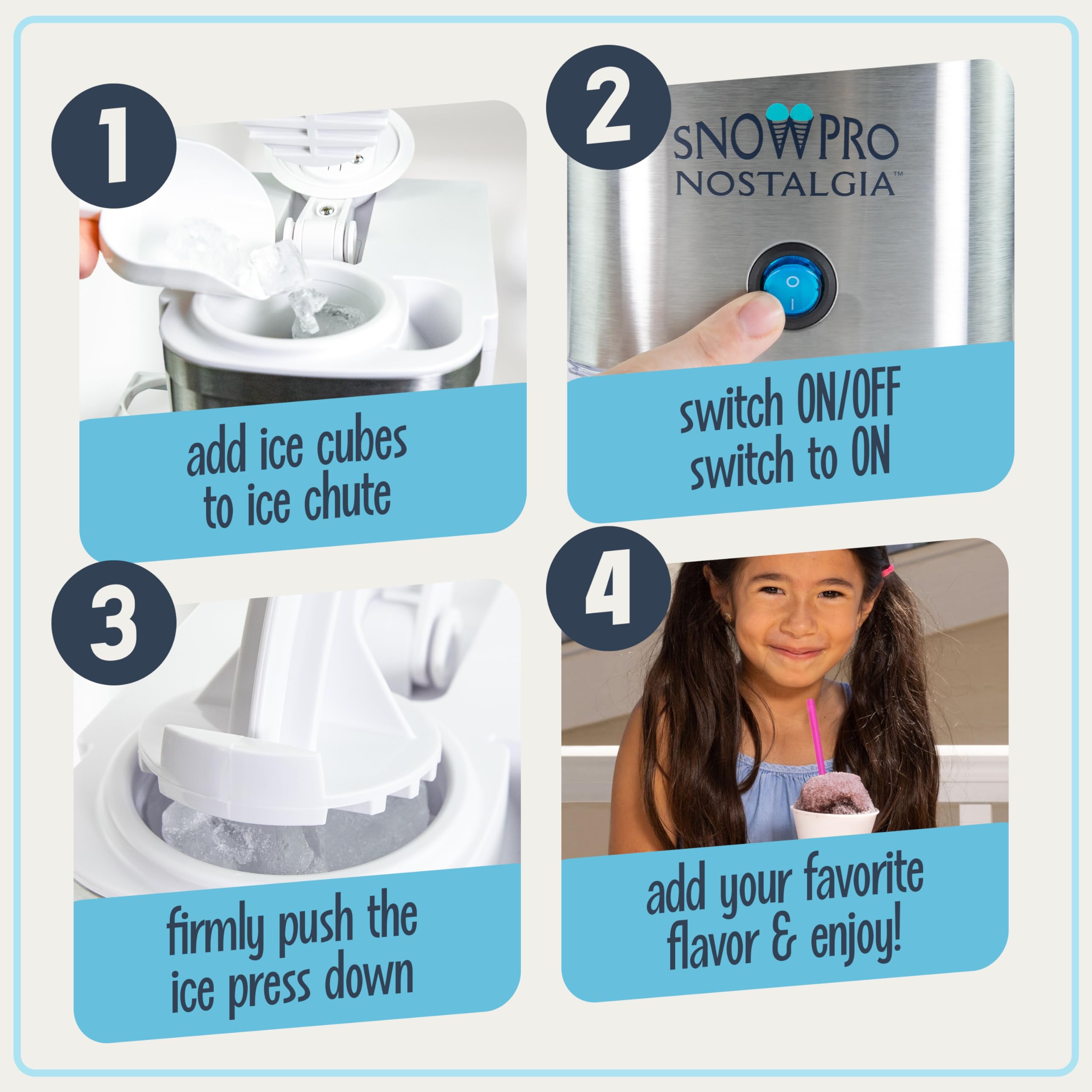 Nostalgia Snow Pro Electric Snow Cone Machine with 64 oz Capacity - Slushie Machine with 4 Reusable Cones, Side Shelves & Ice Scoop - Snow Cone Machine for Family Treats & Refreshing Desserts - White
