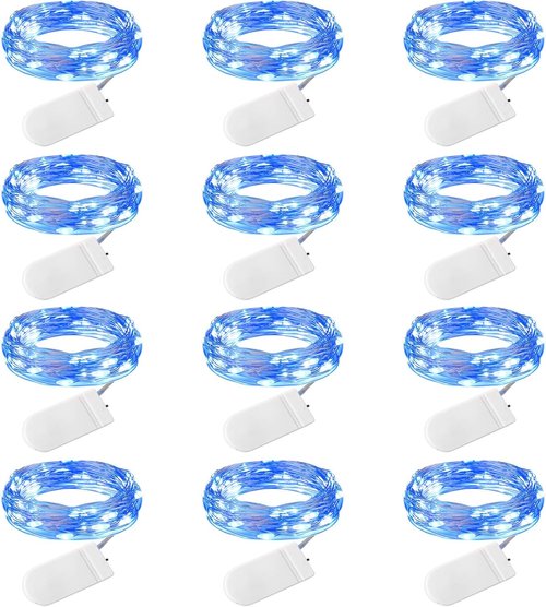 Brightown 12 Pack LED Fairy Lights - Waterproof Silver Wire String Lights for DIY Decor | 7 Feet, 20 LEDs, Blue