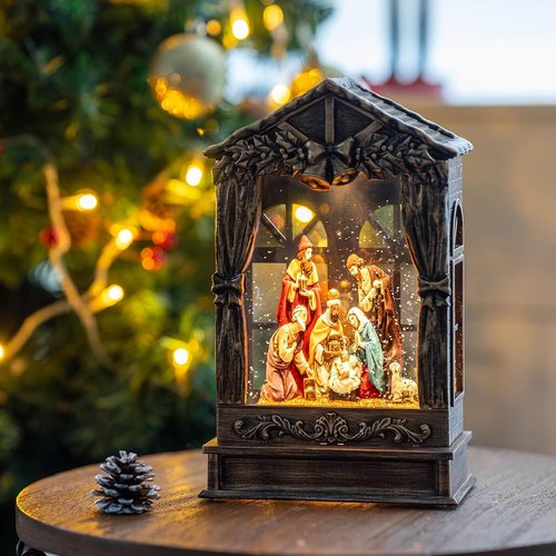 Christmas Snow Globe | Lighted Manger Nativity Scene with Musical Silent Night | Holiday Decor Gift