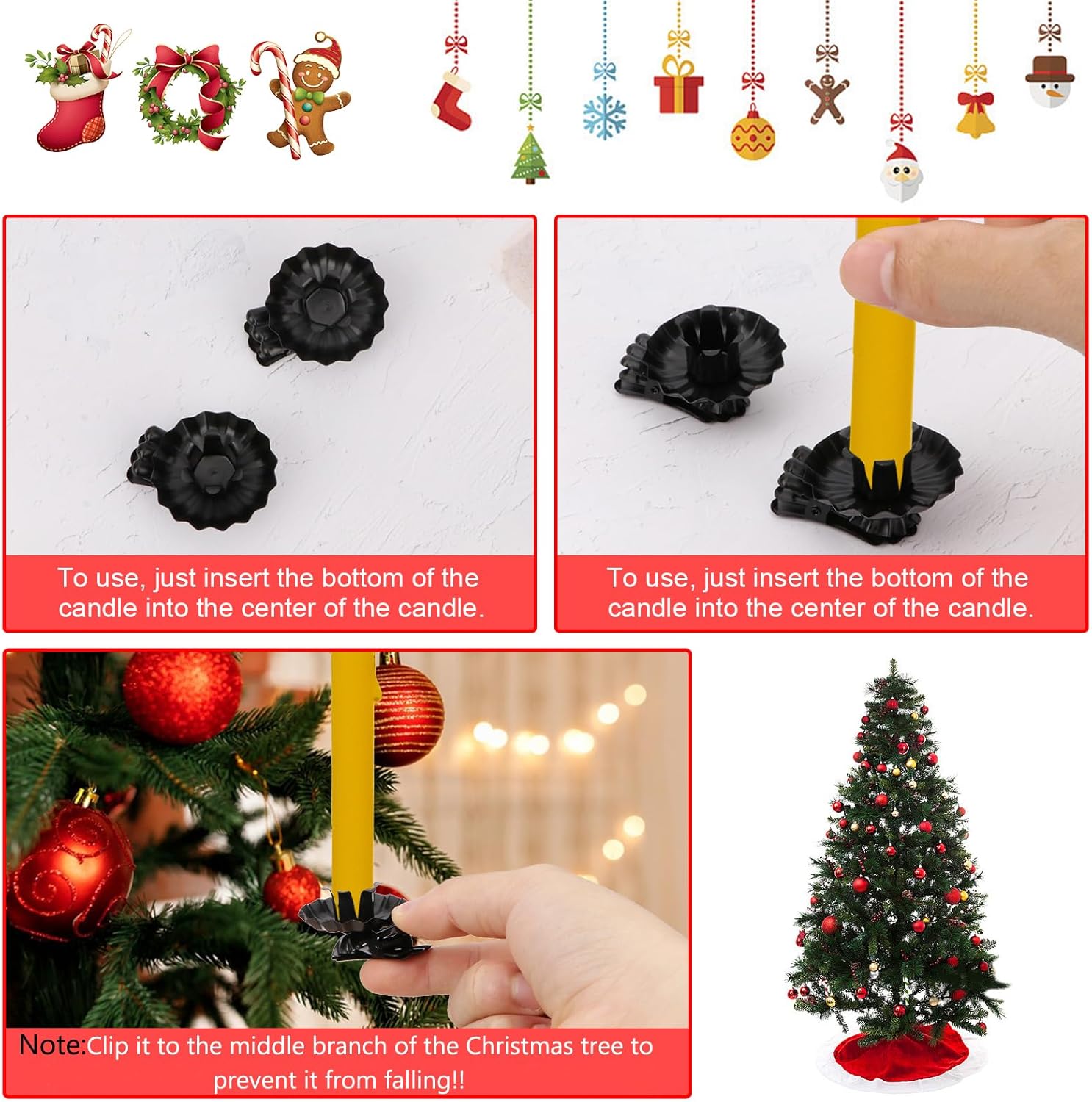 Skiennix Candle Holders - Silver Clip-On Metal Clips for Christmas Tree | Set of 20 Pcs (Black)