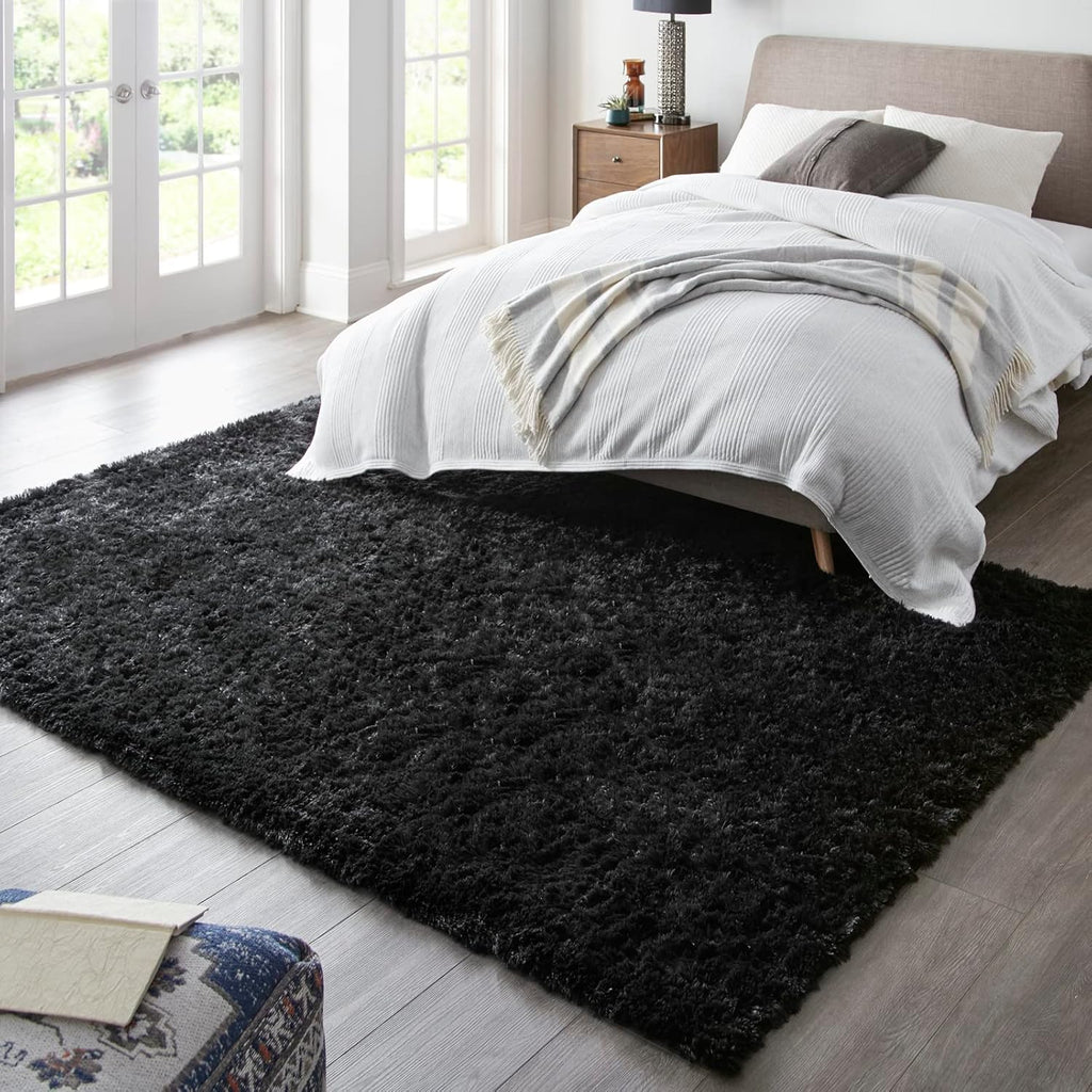 Ophanie 7x10 Black Area Rug - Soft Shaggy Carpet for Living Room & Nursery Decor