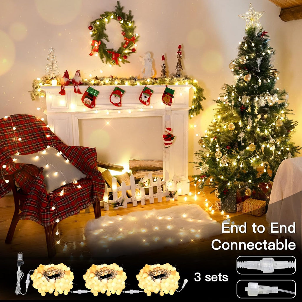 Suddus Globe String Lights - 99ft 300 LED Indoor/Outdoor Fairy Lights with Remote | Warm White Decor