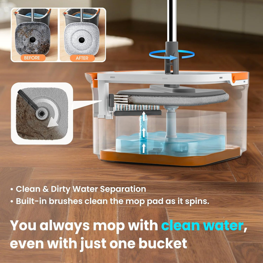 Skiennix Spin Mop and Bucket Set - Deep-Cleaning System with Separate Dirty Water | Versatile for Floors & Walls