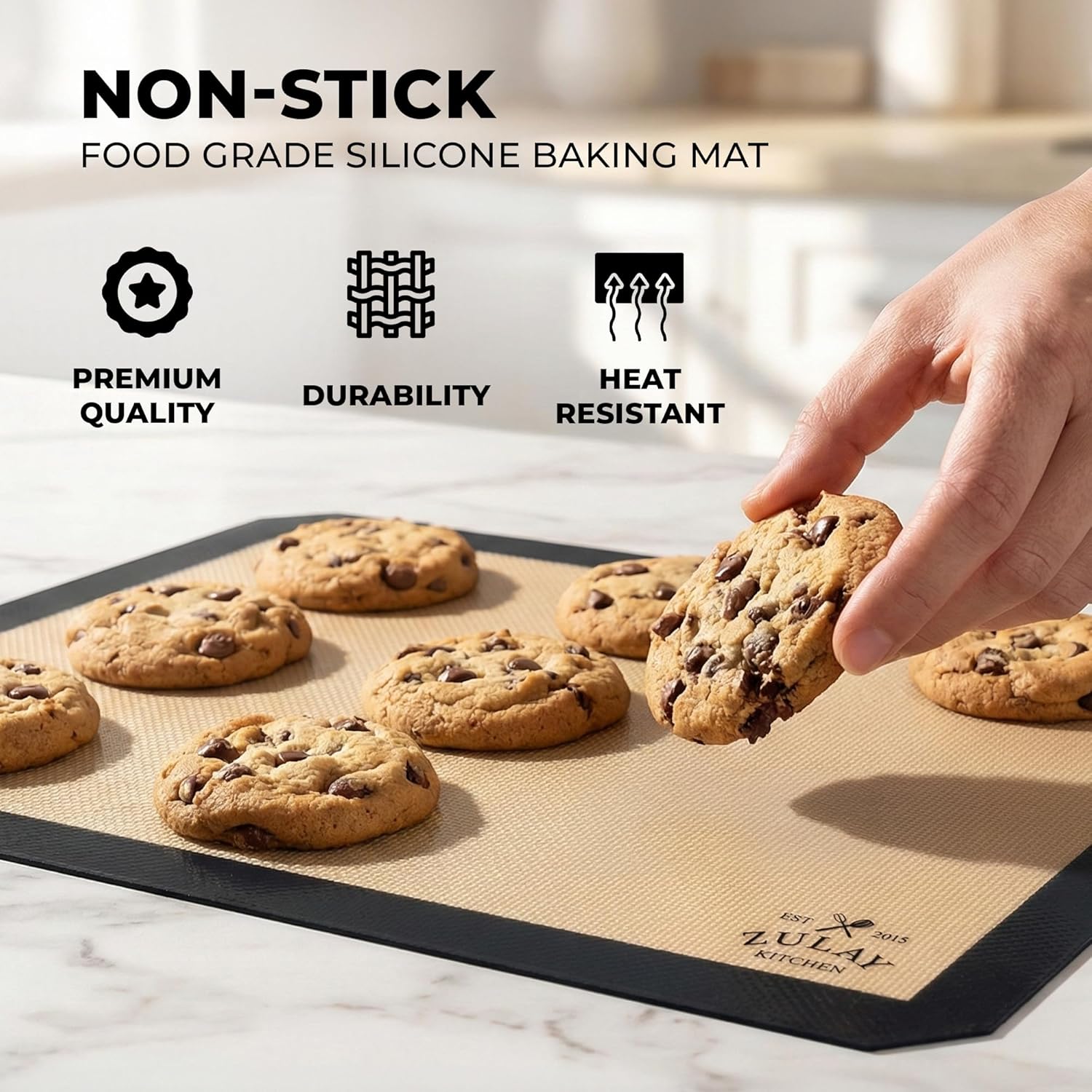 Zulay Kitchen Silicone Baking Mats 2-Pack - Reusable Nonstick Sheets for Oven & Pastry (16.5"x11.6") - Easy to Clean, Heat Resistant (Black)