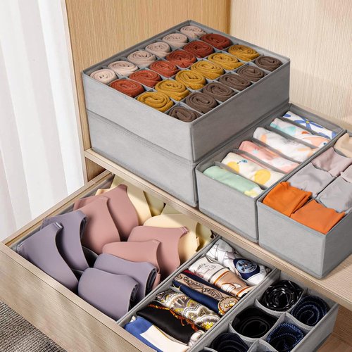 Criusia Sock Organizer - 6 Pack Foldable Drawer Dividers for Clothing, Baby Clothes, and Accessories | Grey