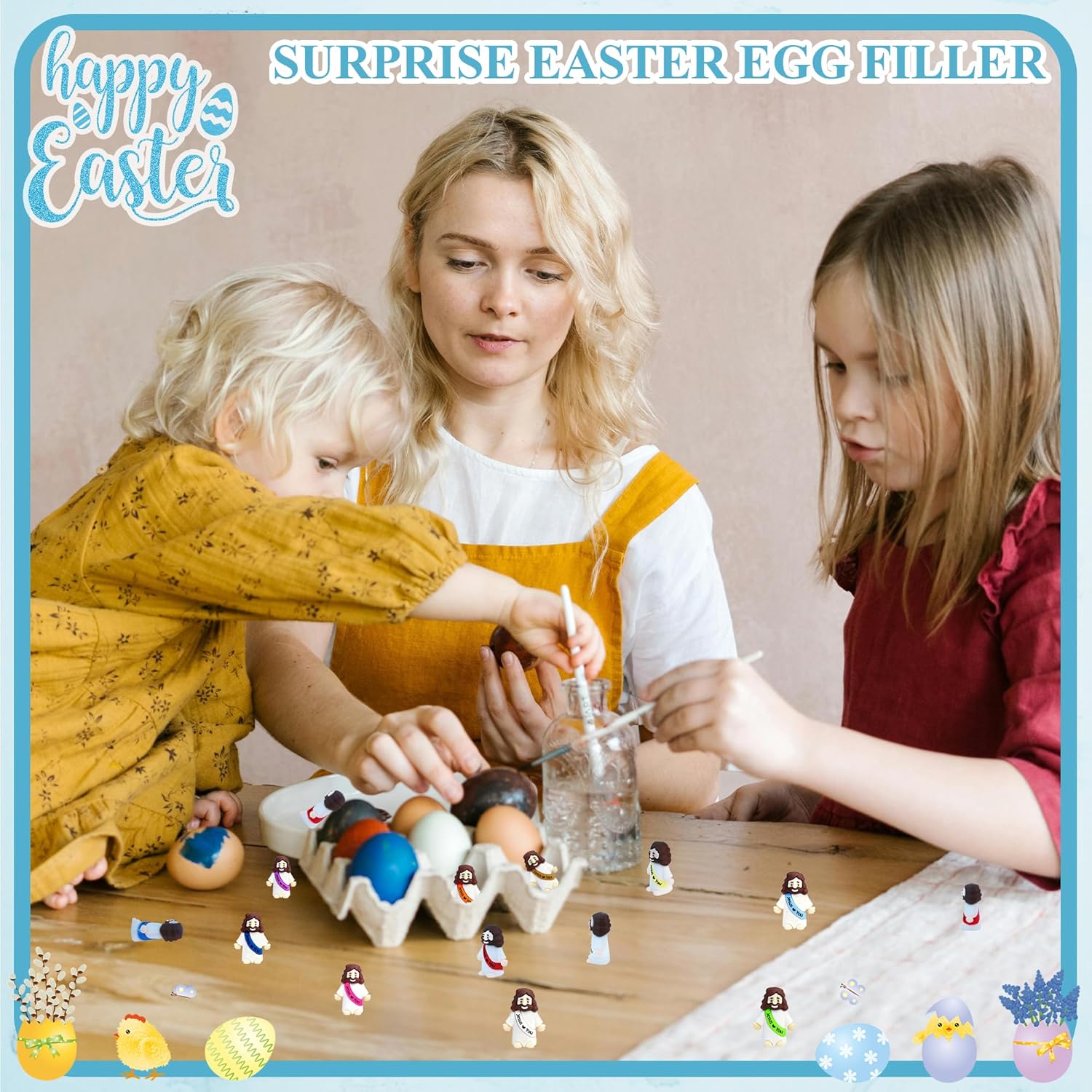 Skiennix 50 Pcs Mini Jesus Figures - Colorful Rubber Easter Toys for Religious Gifts & Party Favors