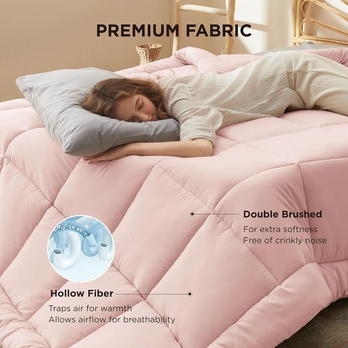 Bedsure Comforter Duvet Insert - All-Season Twin XL Quilted Down Alternative Bedding, Pink 92 x 68 Inches