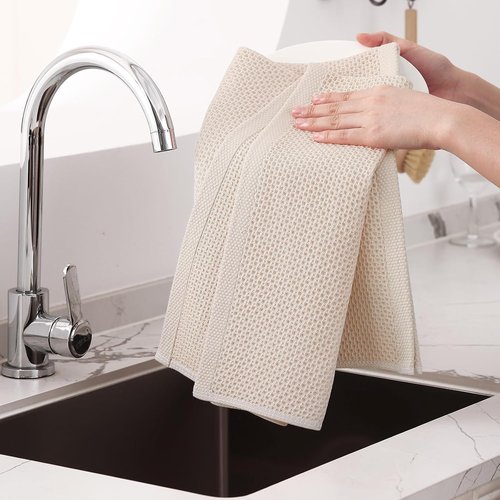 Homaxy 100% Cotton Kitchen Dish Towels - Ultra Soft, Absorbent & Quick Drying | 20 x 28 Inches, 4-Pack, Beige