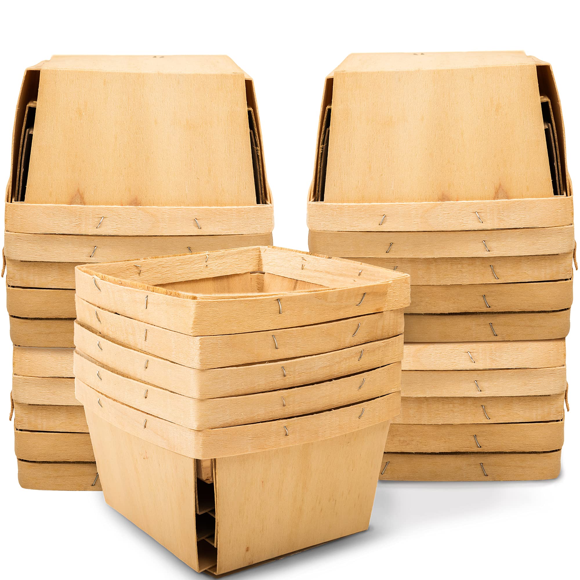 Top Home Store One Quart Wooden Gift Baskets (25 Pack); for Picking Fruit or Arts, Crafts and Decor; 5.75” Square Vented Wood Boxes