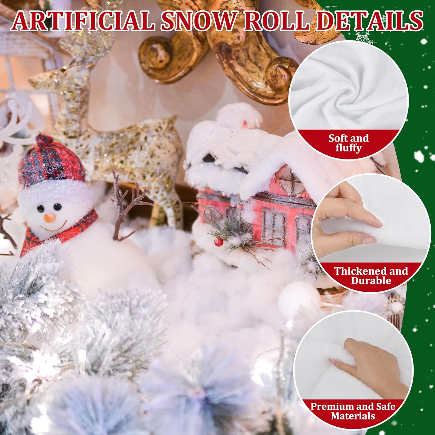 Palonu Snow Blanket - Thick White Soft Fake Snow Cover for Christmas Decor | 3 Rolls, 3 x 8 Ft