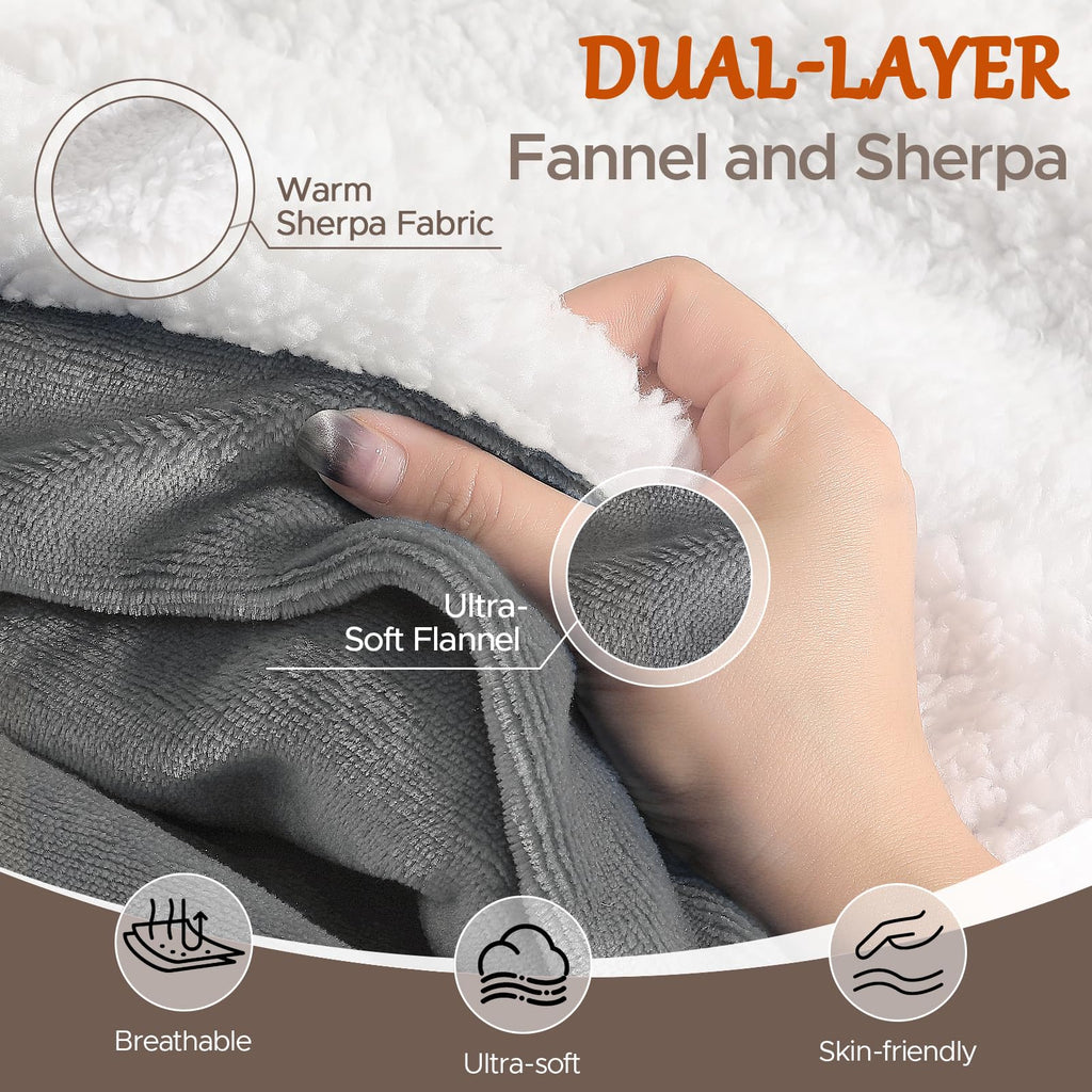 STHYTON Heated Blanket 72"x84" Full Size, Dual-Sided with Soft Flannel & Sherpa Fabric, Electric Blanket with 9 Heating Levels & 2-10 Hours Auto Off, Machine Washable, Light Gray