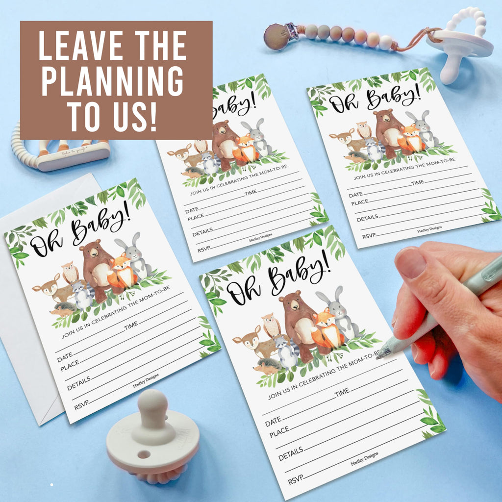 Hadley Designs Baby Shower Invitations for Girl -40 Baby Shower Invites for Boy with Diaper Raffle & Book Request Cards, Woodland Animals Gender Reveal Invitations Gender Neutral, Oh Baby!