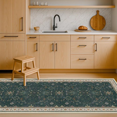 Hazo Haus Vintage 2x7 Washable Runner Rug - Non-Slip, Stain-Resistant, Dark Green Floral Design