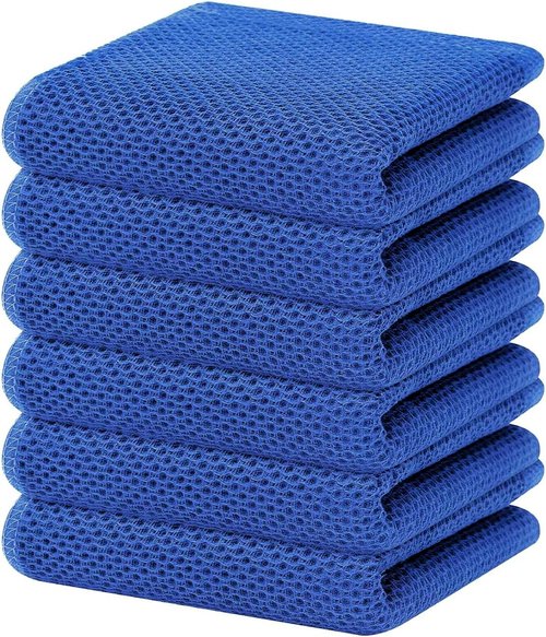 Homaxy 100% Cotton Waffle Weave Dish Towels - Ultra Soft & Absorbent, Quick Drying | 13 x 28 Inches, 6-Pack, Blueberry