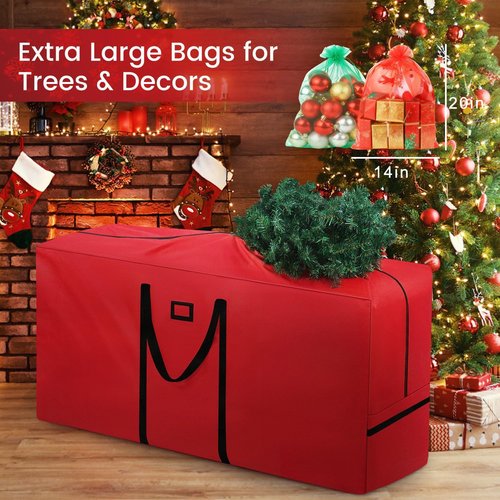 9Ft Christmas Tree Storage Bag - Heavy Duty 600D Oxford, Extra Large Capacity with Reinforced Handles & Dual Zipper for Artificial Christmas Trees, Holiday Decorations & Ornaments (Red, 65x20x30in)