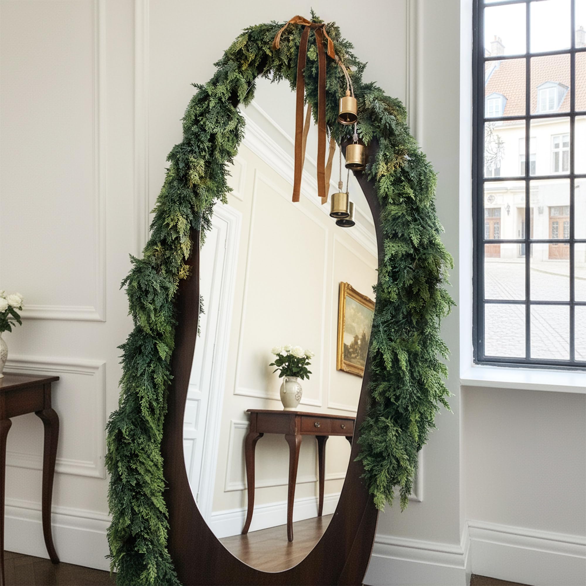 F.ZEGAO 6FT Christmas Cedar Garland Thick & Lush, Real Touch Faux Greenery Christmas Garland for Mantle, Fireplace, Porch, Outdoor & Indoor Holiday Decorations, Not Include Light String (1 Pcs)