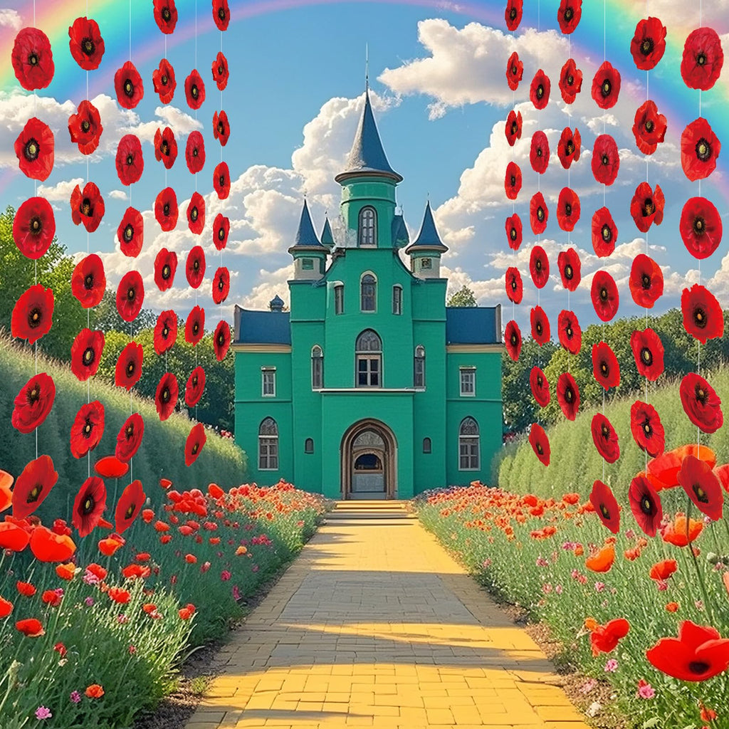 Fullhawl 8 Pieces Wizard Themed Party Decorations Artificial Poppy Flowers Paper Garlands Red Flower Hanging Banners Poppy Cutouts for Wizard Themed Birthday Memorial Day Party Favor Supplies