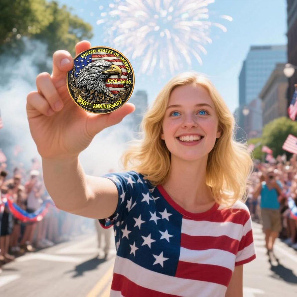 USA 250th Anniversary Commemorative Coin - American Eagle & Patriotic Symbols | Perfect Gift for Celebration (1776-2026)