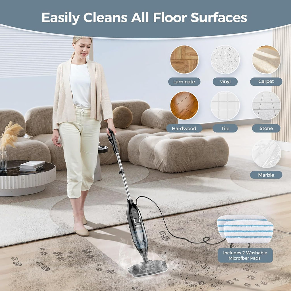 Skiennix 12-in-1 Steam Mop - Powerful Handheld Cleaner with 565ML Tank & 23FT Cable for Hardwood, Tile, Grout & Furniture