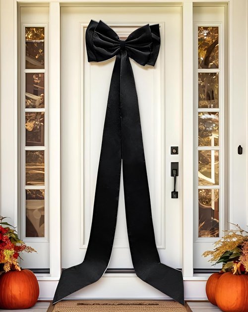 Giant Bow Decoration | Double Layer Satin Bow for Weddings & Parties - Black, 71x18 Inch