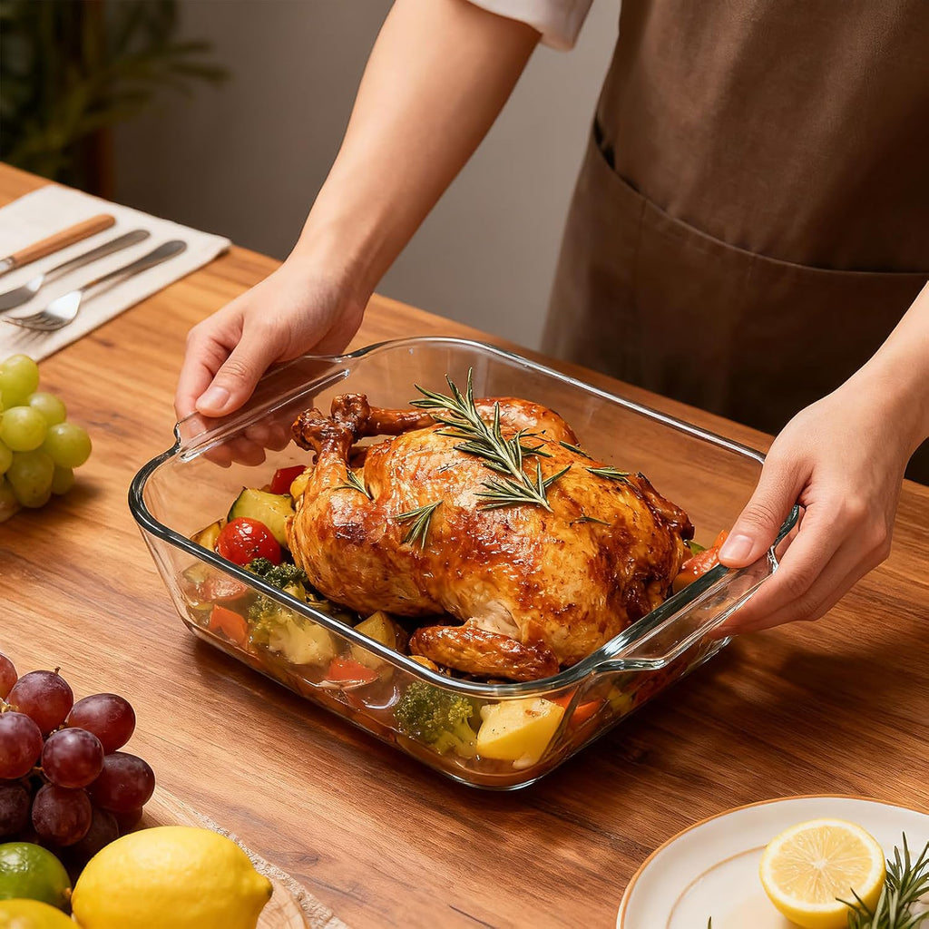 Skiennix 6"x6" Baking Pan Set - Durable Glass Bakeware for Casseroles, Lasagna & Brownies | Ideal for Oven, Microwave & Air Fryer