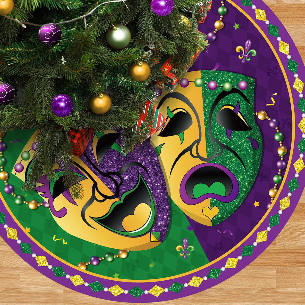 Blosssound Mardi Gras Tree Skirt 36 Inch Carnival Tree Mat Masquerade Party Decor Carpet Mardi Gras Theme Decoration for Home Office Masquerade Holiday Party Decoration