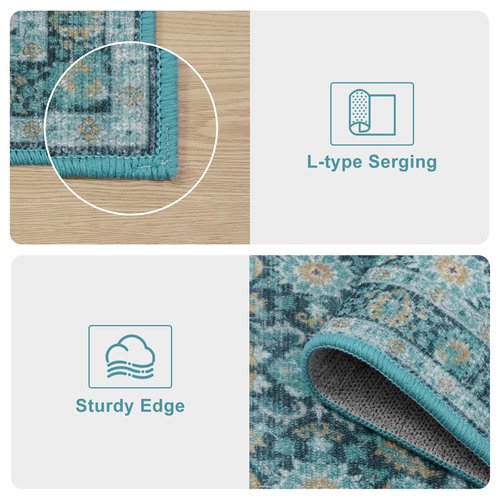 KIMODE Kitchen Rugs Sets of 3, Boho Oriental Kitchen Rugs Non Skid Washable, Turquoise Long Kitchen Mats for Floor, Comfort Cushioned Kitchen Runner Rug for Kitchen Hallways Laundry Sink Bathroom