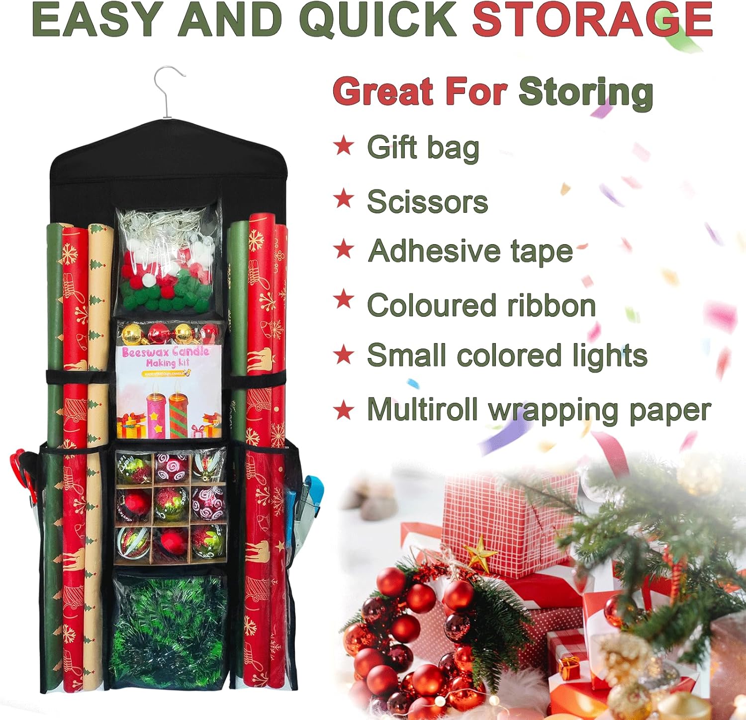 Skiennix Double-Sided Wrapping Paper Organizer - Clear PVC Storage for 40-Inch Rolls & Gift Bags