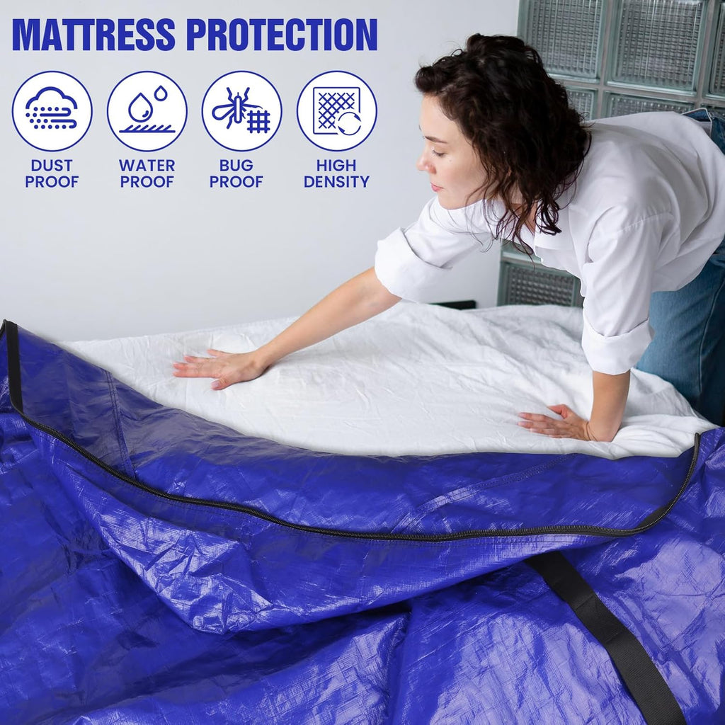 SaveAMatt Queen Mattress Bag - Extra Thick, Durable & Waterproof Moving Cover with Heavy Duty Handles (82”x63”x15”)