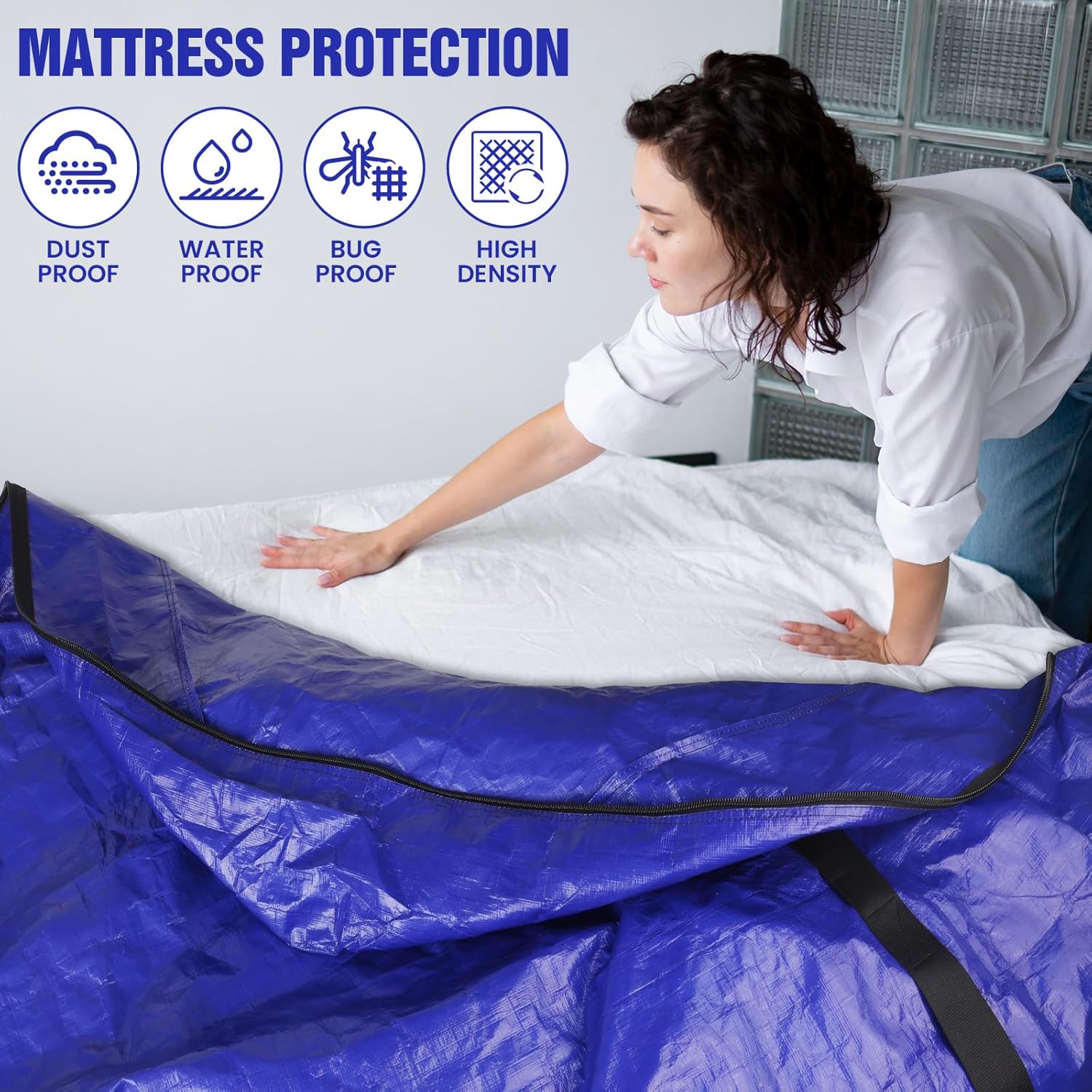 SaveAMatt Queen Mattress Bag - Extra Thick, Durable & Waterproof Moving Cover with Heavy Duty Handles (82”x63”x15”)