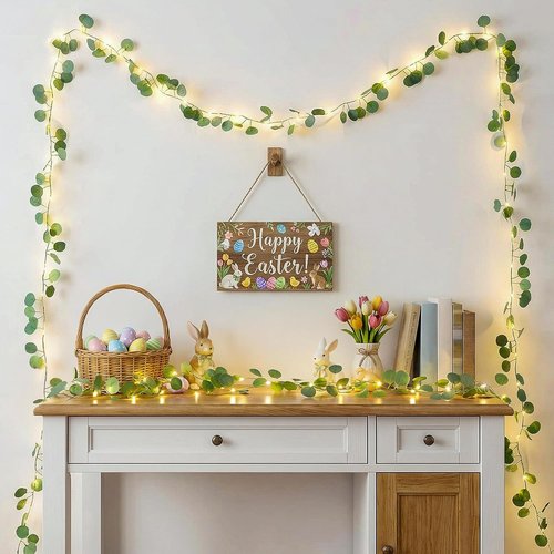 Eucalyptus Garland with 40 LED Fairy Lights - Lighted Greenery Vine with Remote & Timer, Dual Power (USB/Battery) | Cozy Home & Wedding Decor