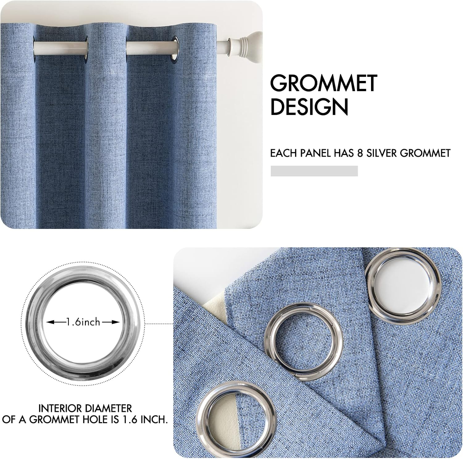 MIULEE Blackout Curtains - 100% Thermal Insulated Linen Texture - Stone Blue, 52x120 Inch (2 Panels)