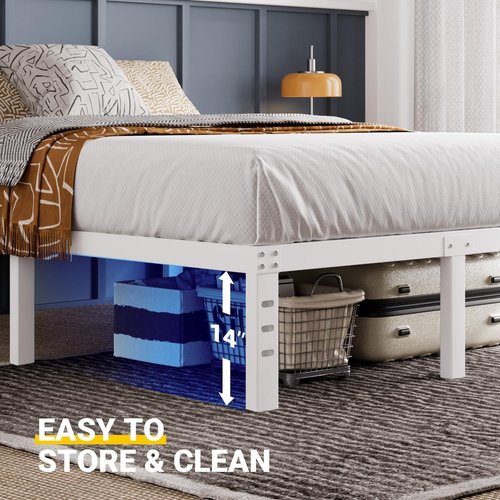 Avenco Metal Platform Bed Frame King Size 16 Inch – Noise Free Quiet Design, Heavy Duty Steel Support, Under Bed Storage, Easy Assembly, No Box Spring Needed