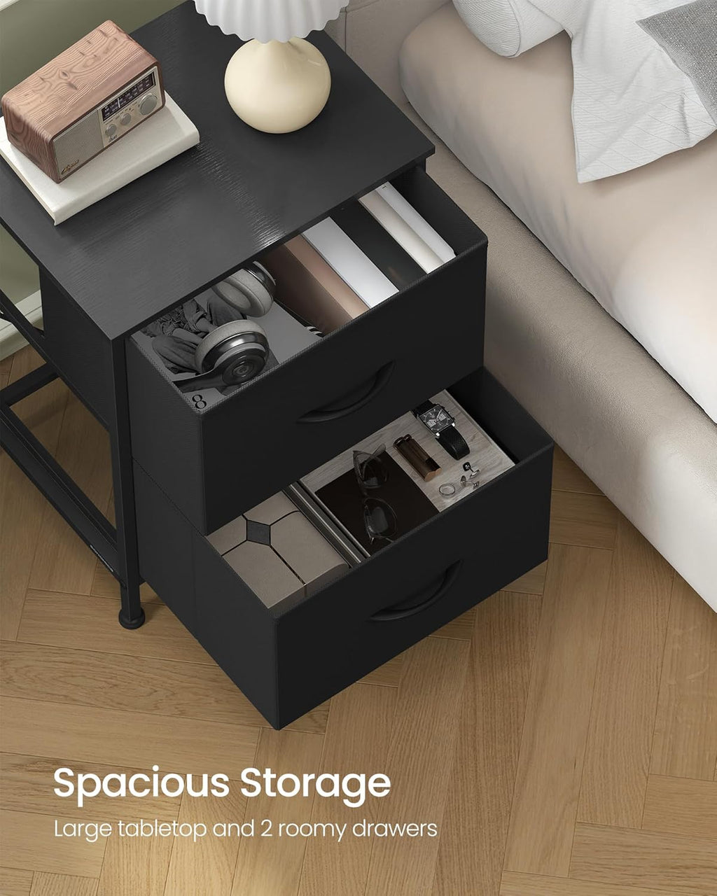 SONGMICS BELLAH Collection - Modern Dressers & Nightstands Set of 2 | 2-Drawer Storage Organizers in Ink Black & Ebony Black