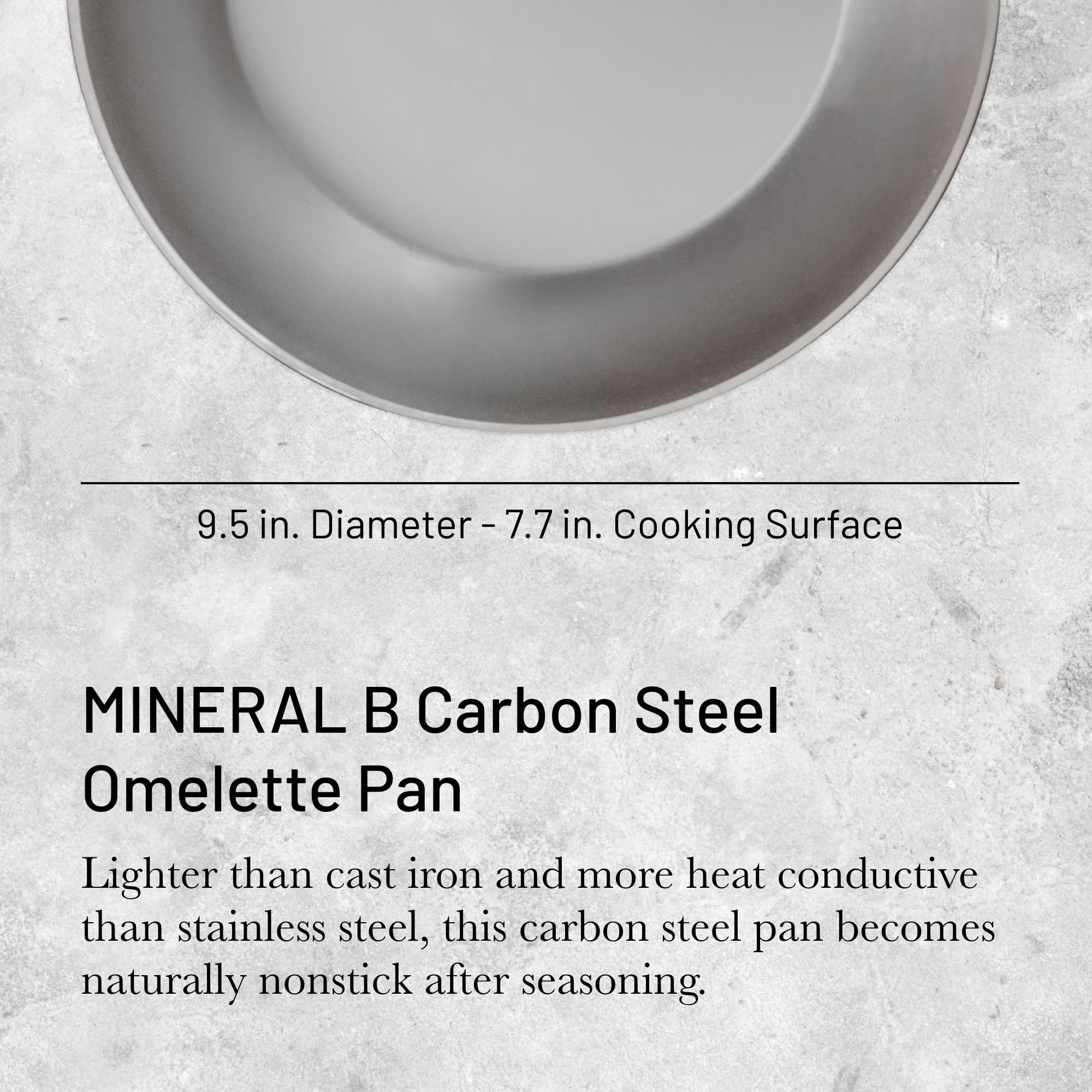 de Buyer MINERAL B Carbon Steel Omelette Pan - 9.5” Diameter, 7.7” Cooking Surface - Naturally Non-Stick Finish - Made in France